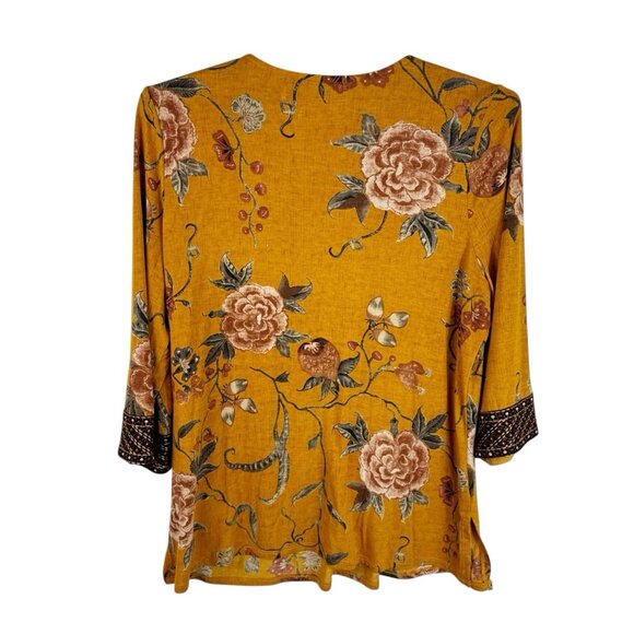 Soft Surroundings Women's Plus 1X Tunic Top Embroidered Mustard 3/4 Sleeve EUC - Picture 2 of 13